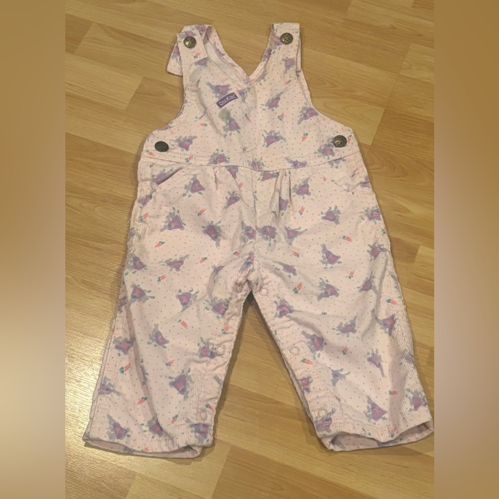 OshKosh B'gosh Vesteak Vintage 80’s Light Pink Overalls with Purple Bunnies
